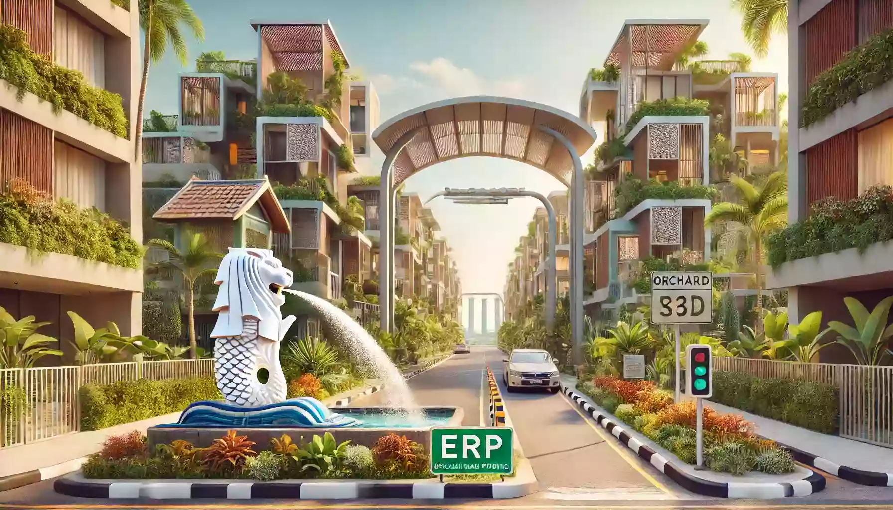 A residential complex in Indonesia has been copied from a Singaporean one, complete with its own Merlion and ERP gate.