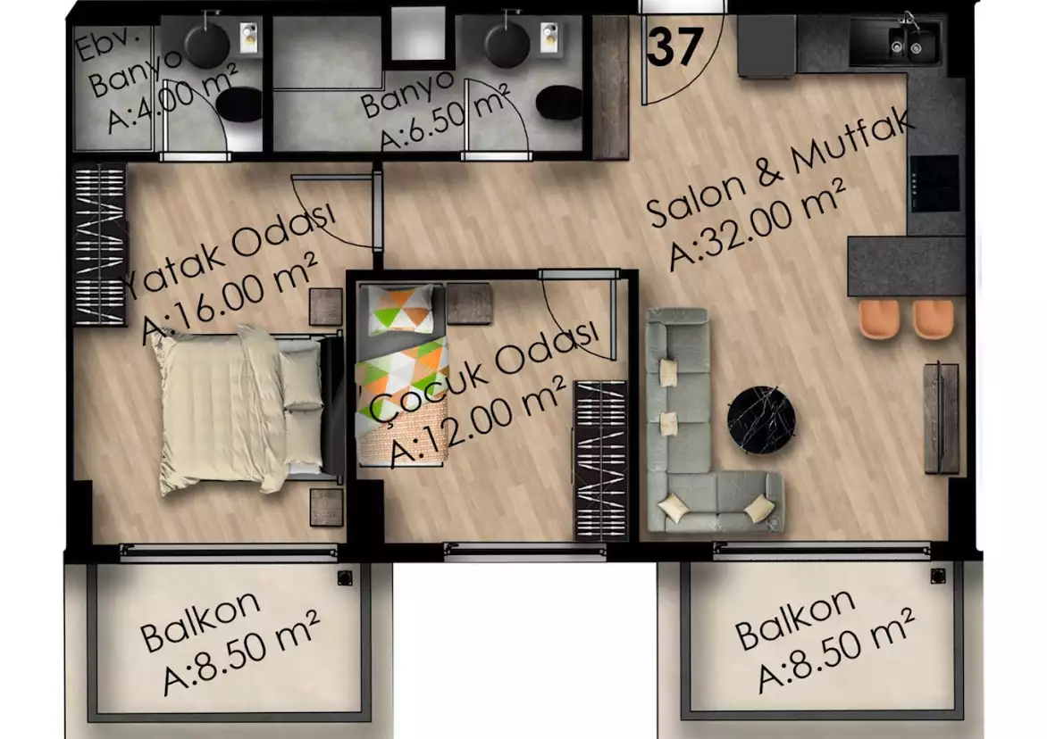 Квартира 60м² в Турции, Газипаша. Стоимостью 66000€ аренда фото-17