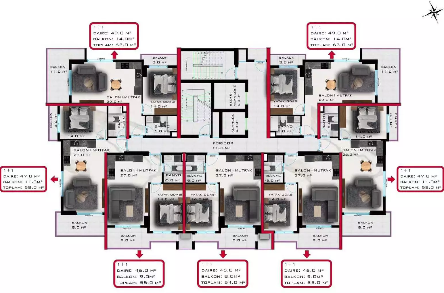 Квартира 54м² в Турции, Махмутлар. Стоимостью 87000€ аренда фото-3