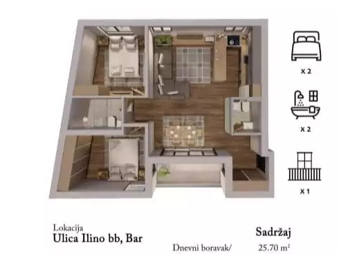Квартира 60м² в Черногории, Бар. Стоимостью 180000€ аренда фото-13