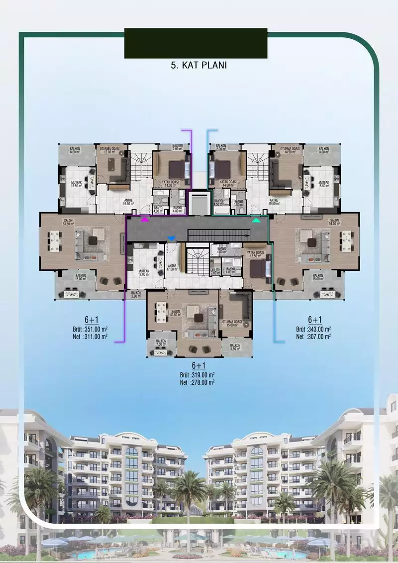 Квартира 170м² в Турции, Джикджилли. Стоимостью 440000€ аренда фото-17