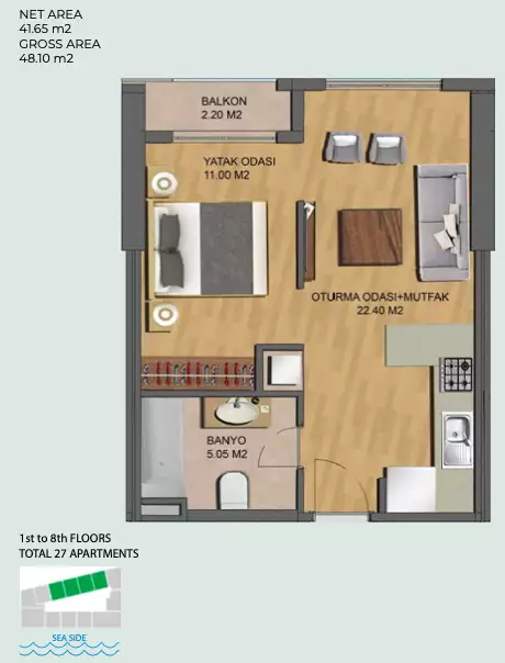 Квартира 42м² в Черногории, Бар. Стоимостью 151189€ аренда фото-2