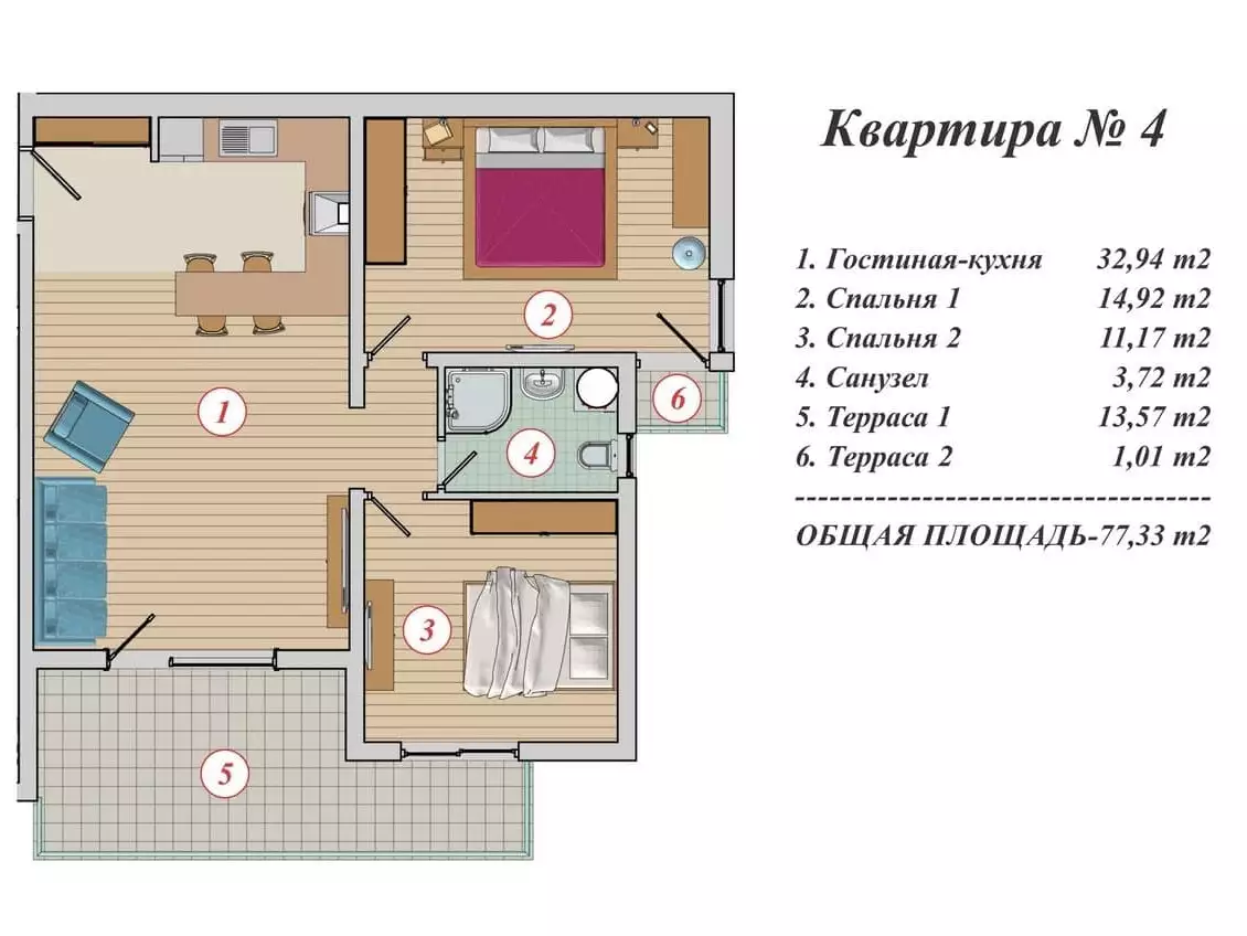 Квартира 77м² в Черногории, Сеоце. Стоимостью 149800€ аренда фото-12